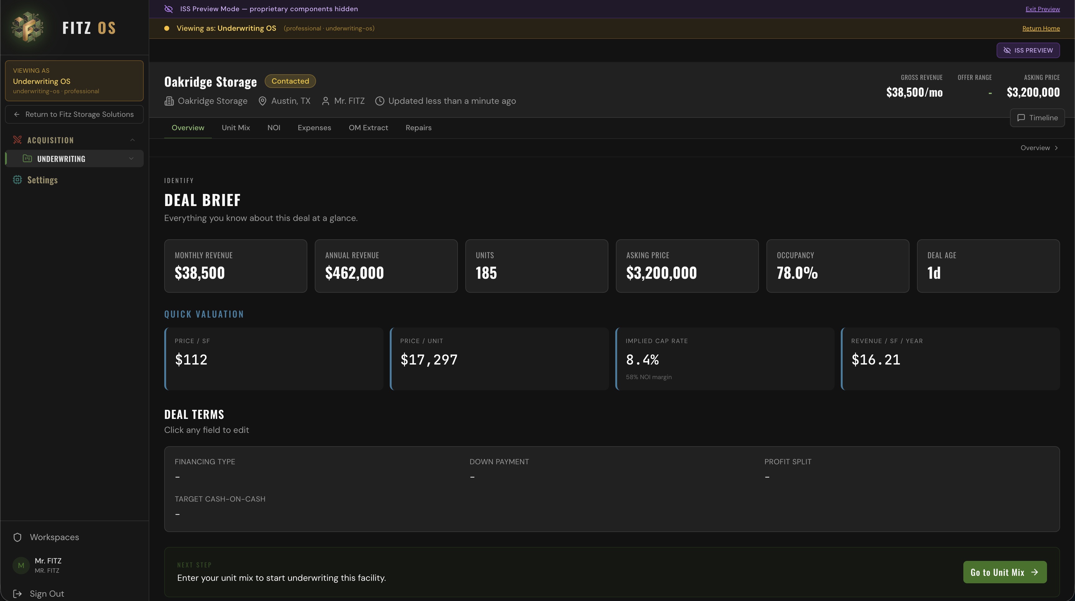 Deal workspace with financial modeling